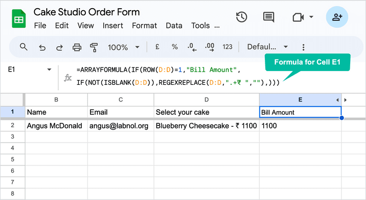 Calculate Bill Amount in Google Forms