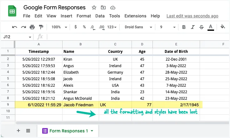 Google Forms Auto Formatting