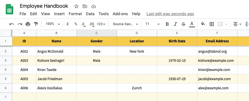 Google Spreadsheet with Answers