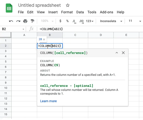 Column Numbers in A1 Notation