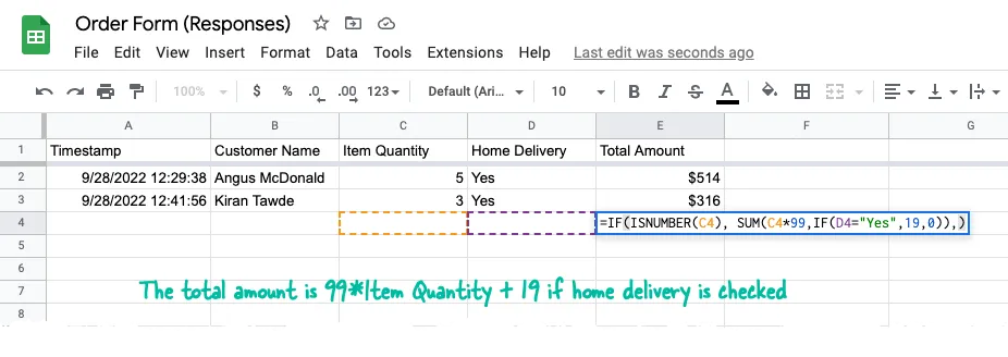 Google Sheets Formula