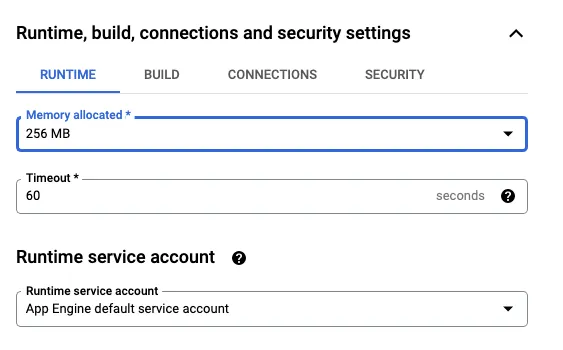 Memory Google Cloud Function