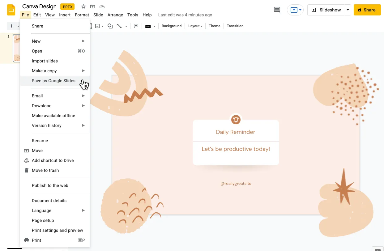 Save PowerPoint as Google Slides