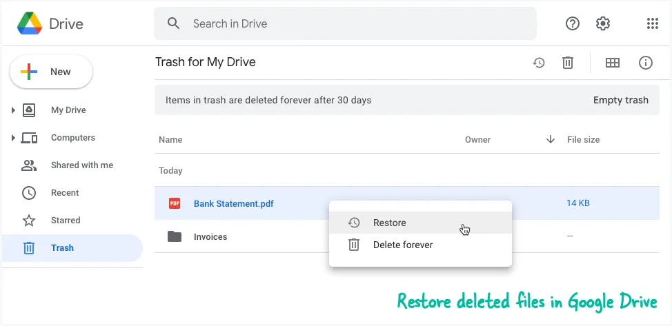 Restore Deleted Files in Google Drive