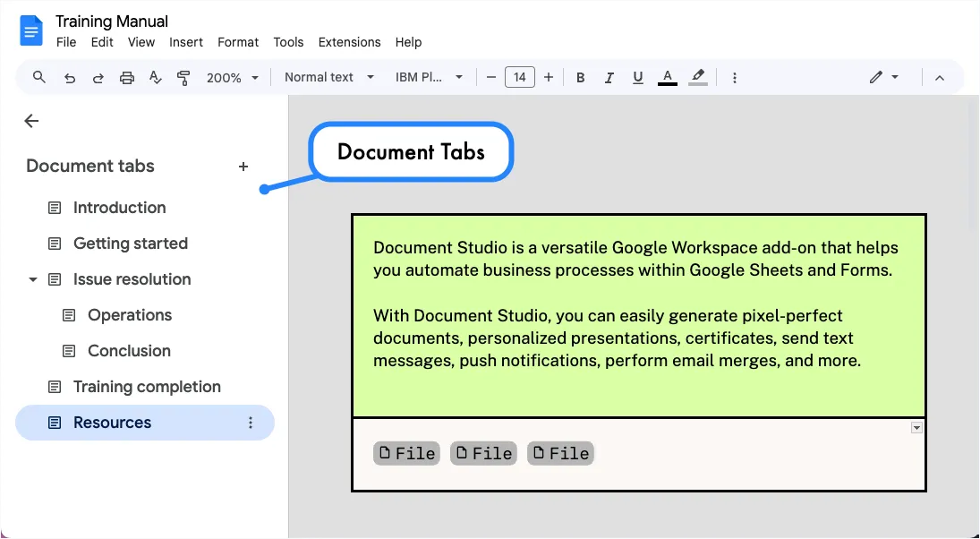 Google Docs Tabs