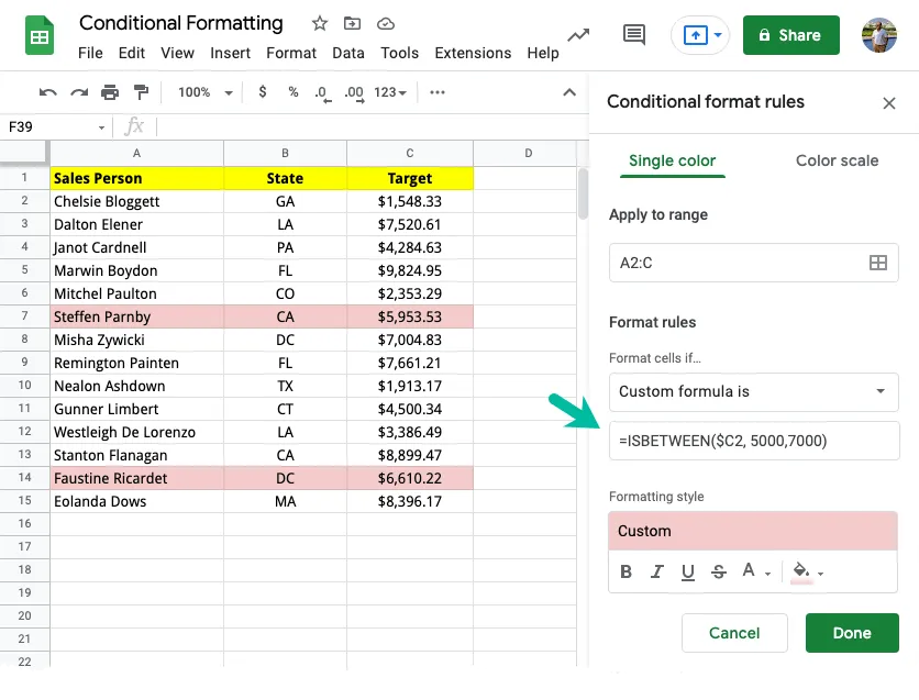 Highlight Rows in Google Sheets