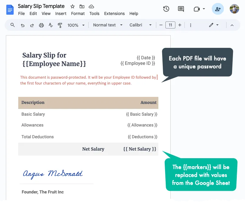 Google Docs - Salary Template