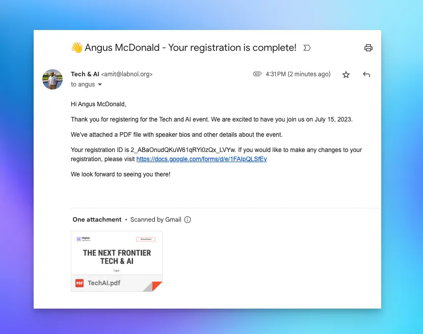 Welcome Email for Google Forms