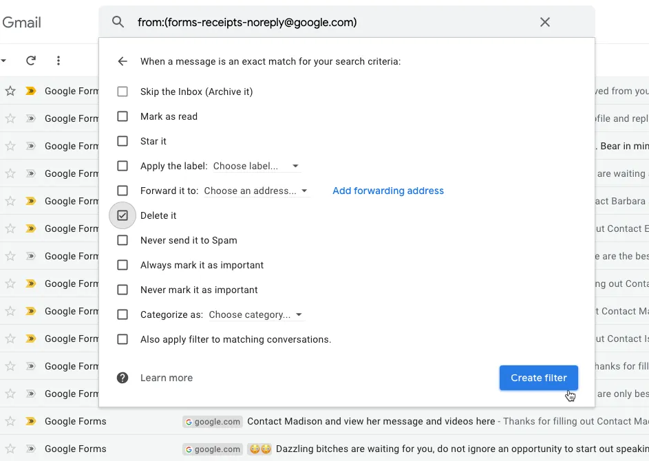 Google Forms Filter