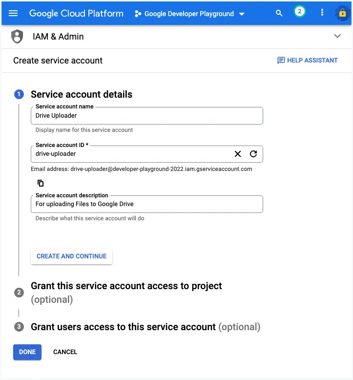 Service Account Details