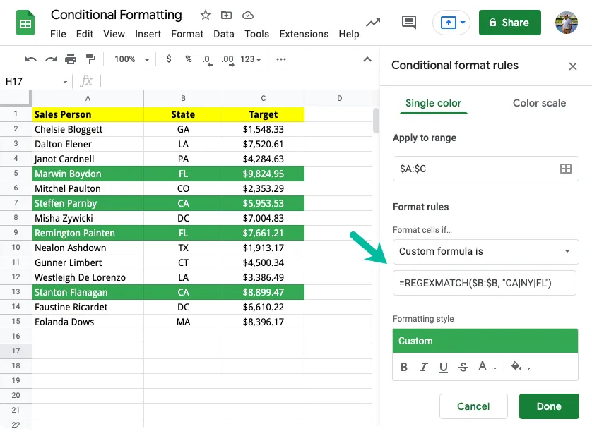 RegEx Conditional Formatting