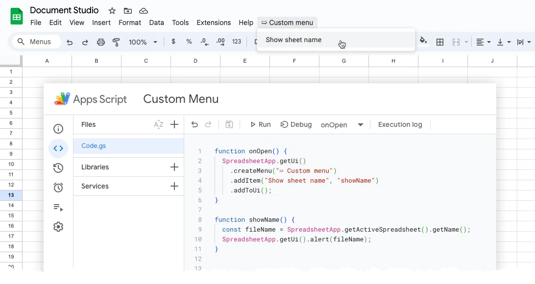 Google Sheets - Custom Menu with Apps Script