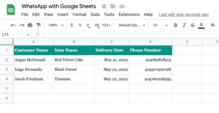 Google sheets WhatsApp