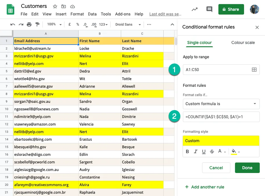 Highlight Duplicate Rows in Spreadsheet