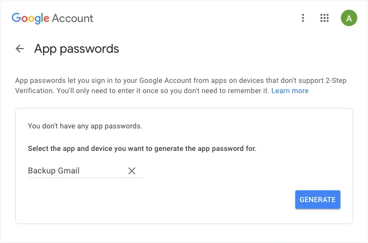 Gmail Password Screen