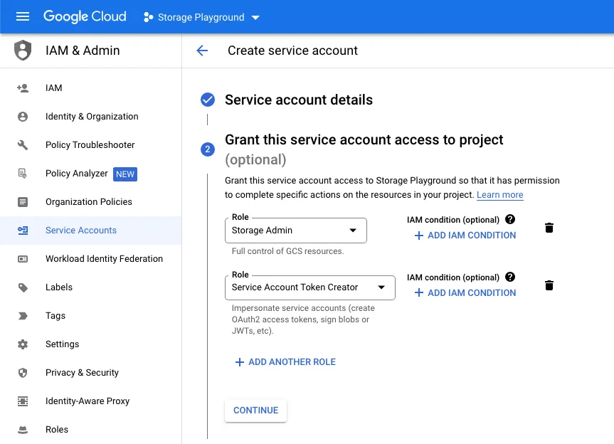 Cloud Storage Service Account