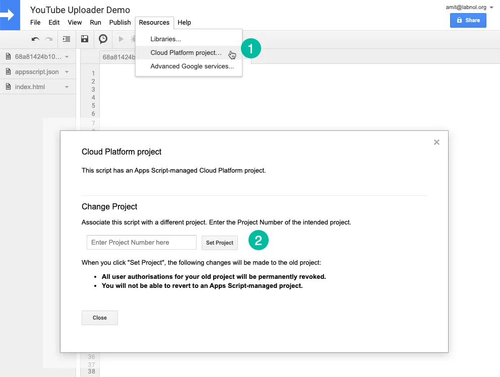 Link Cloud Project with Apps Script