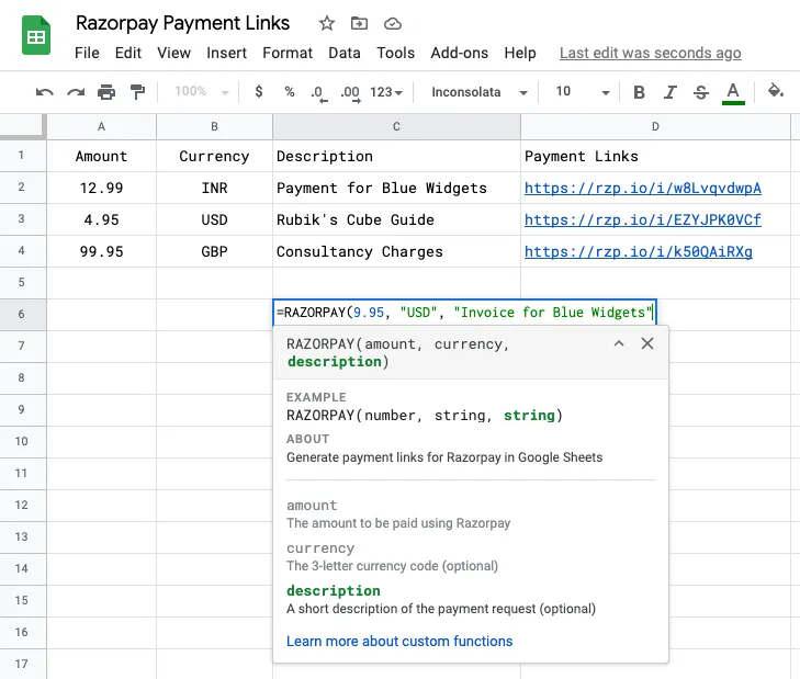 Google Sheets + Razorpay