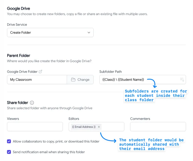 Google Drive Folder Configuration