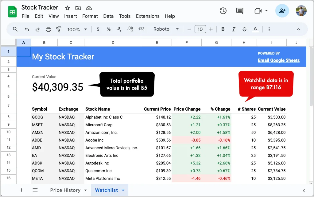 Monitor Stocks in Google Sheets