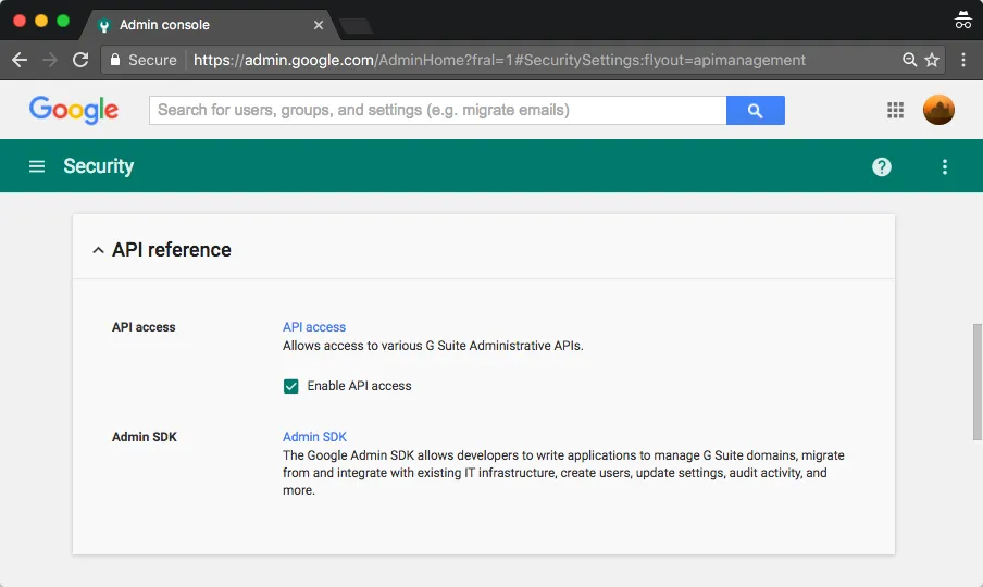 Google API Access Admin Console