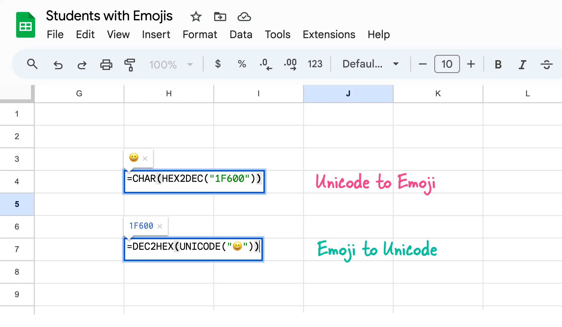 Emojis in Google Sheets