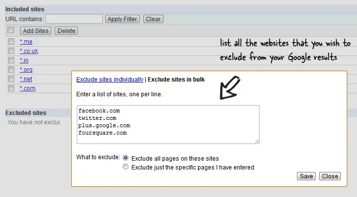 Exclude Websites from Google