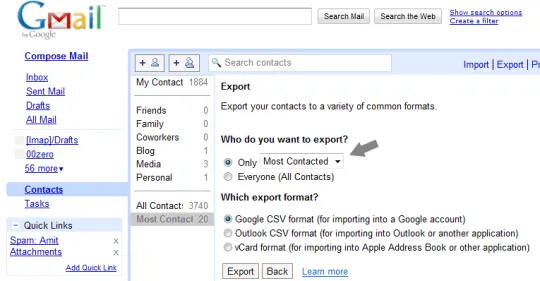 Export Gmail Contacts