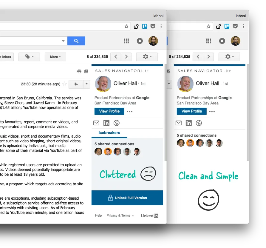 Gmail LinkedIn addon clean