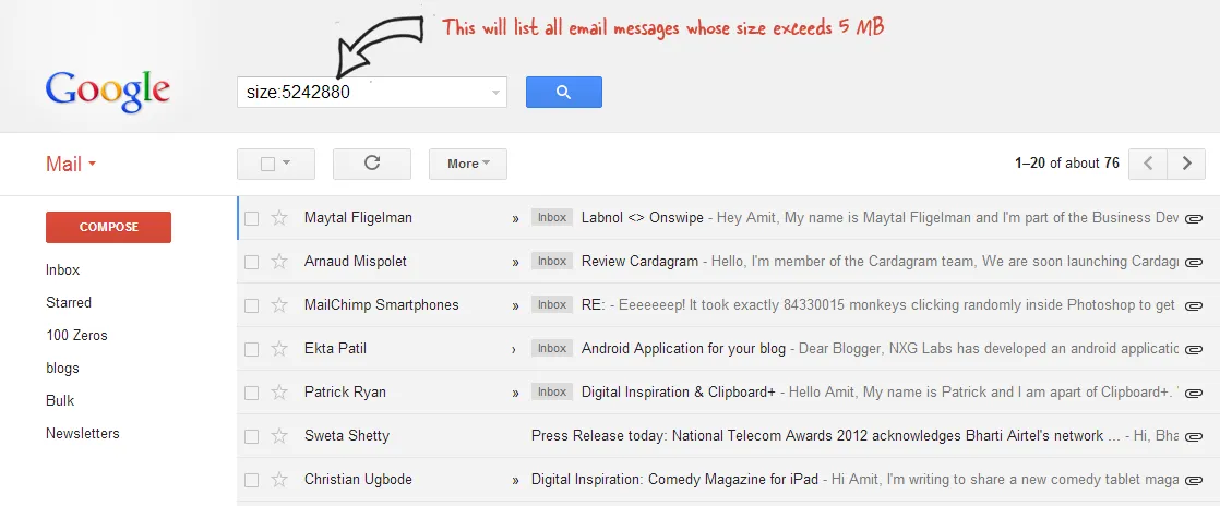 Gmail Search by Size