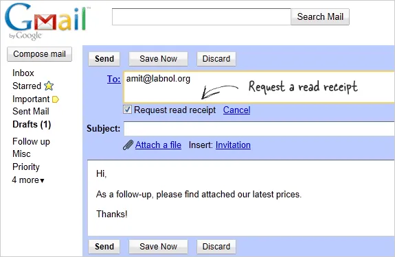 gmail read receipt