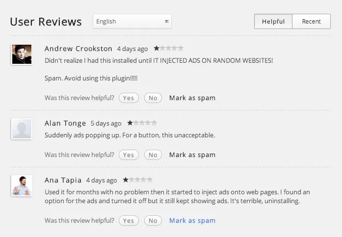 The user ratings of the Chrome extension are headed south.