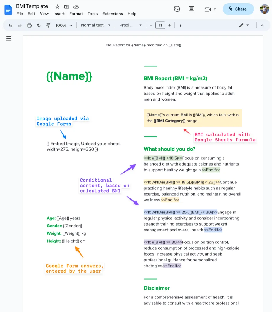 BMI Report in Google Docs