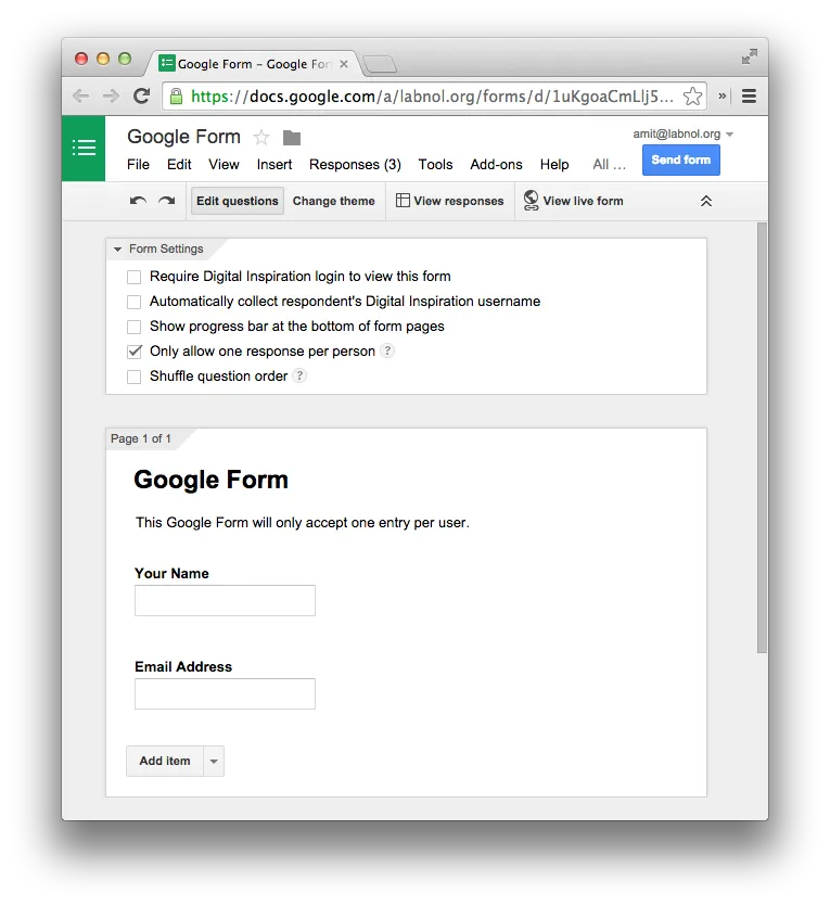 Google Forms - Multiple Entries