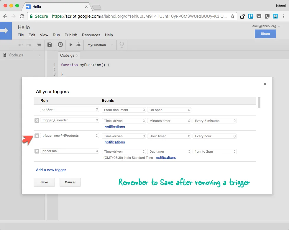Google Script Remove Trigger