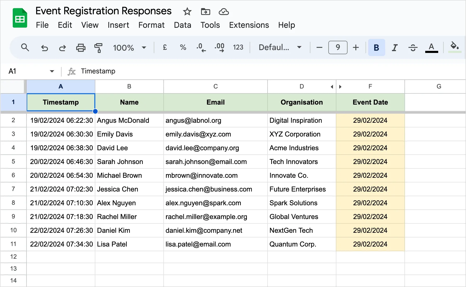 Google Sheets - Event Reminders