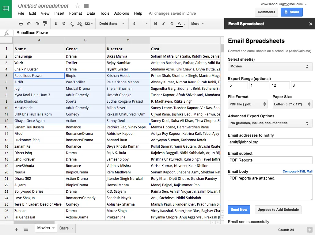 Email Spreadsheet Range