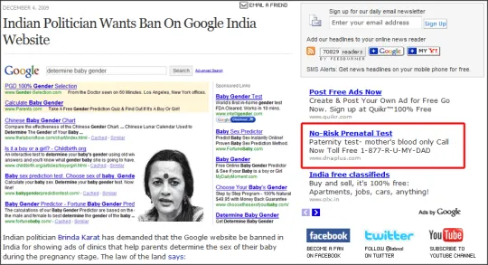 Prenatal Test Ads on Google Network