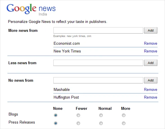 google news settings