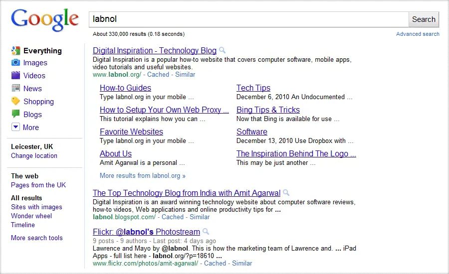 google sitelinks - screenshot