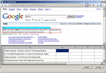 google-in-excel