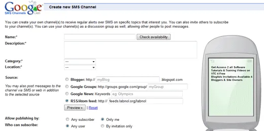 google sms channels