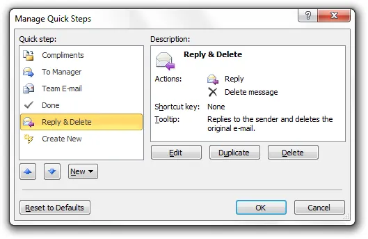 outlook quick steps