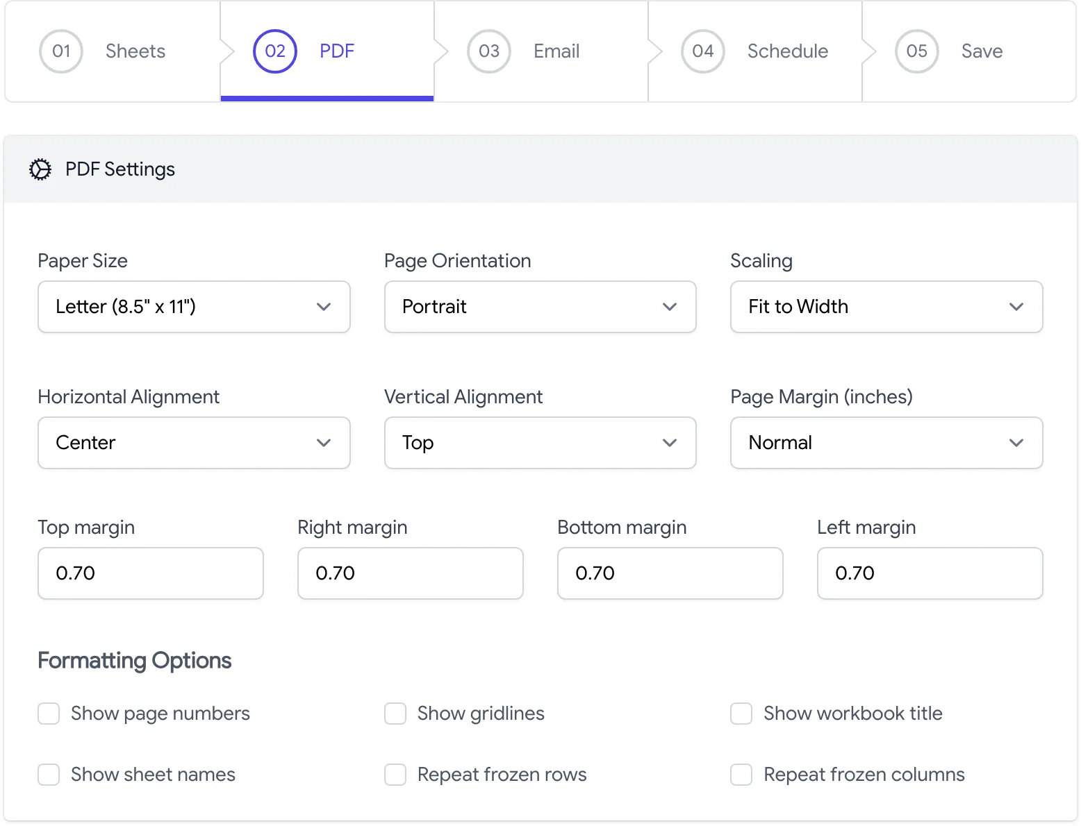 Google Sheet - Export Options