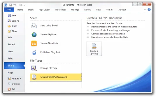 pdf writer in office 2010