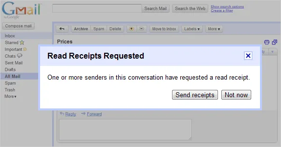 request answers read receipt