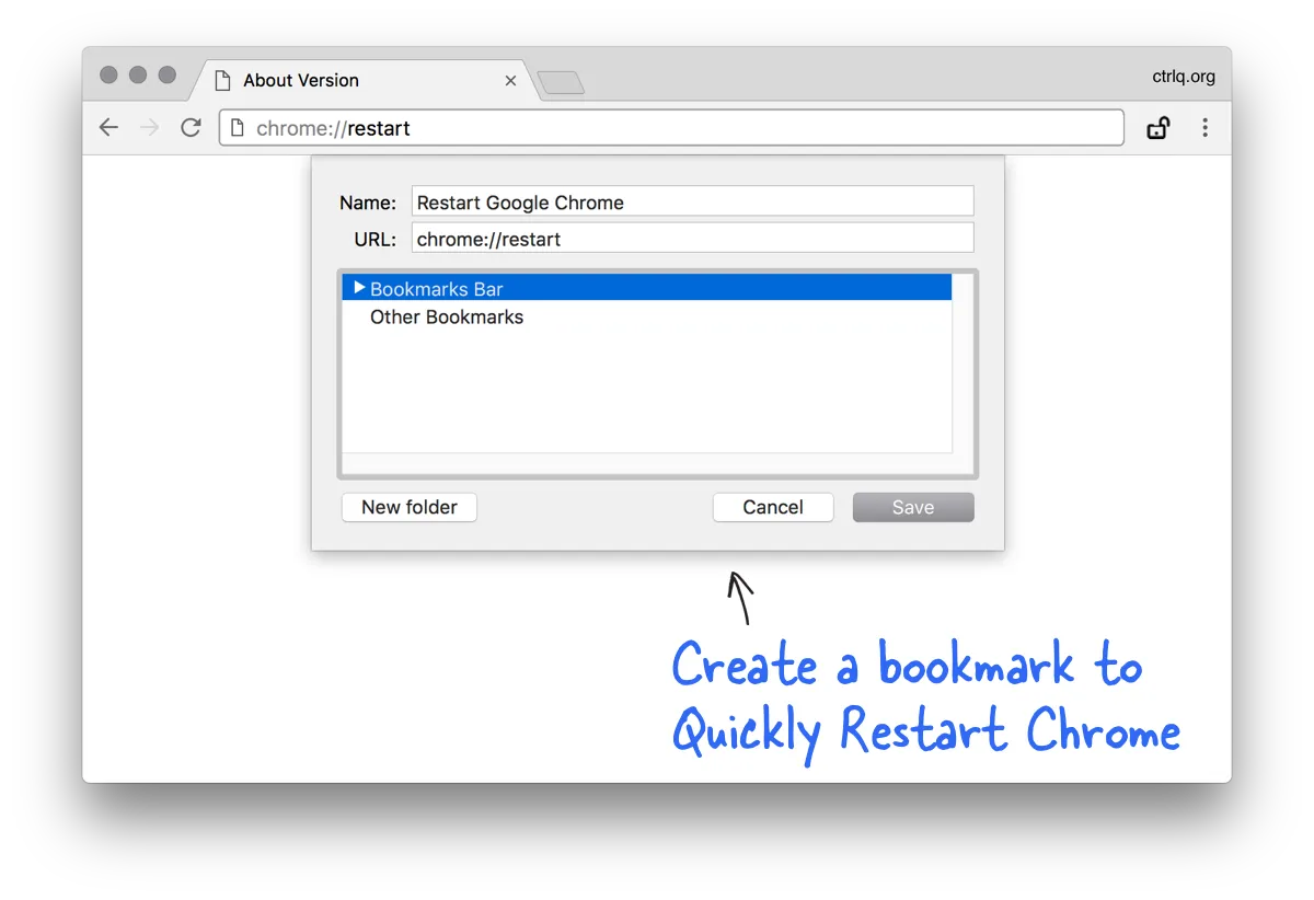 Bookmark to Restart Google Chrome