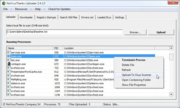 Scan Windows Processes for Virus