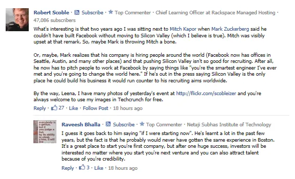 scobleizer Facebook comment