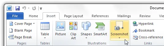 screen capture in office 2010